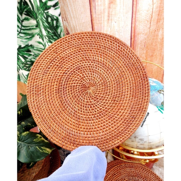 Bohemian large heavy wicker rattan placemat set ✨ - Picture 2 of 5
